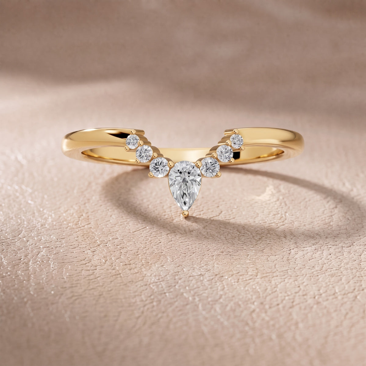 Rosalind Curved Pear & Round Diamond Wedding Band in Yellow Gold - front.jpg