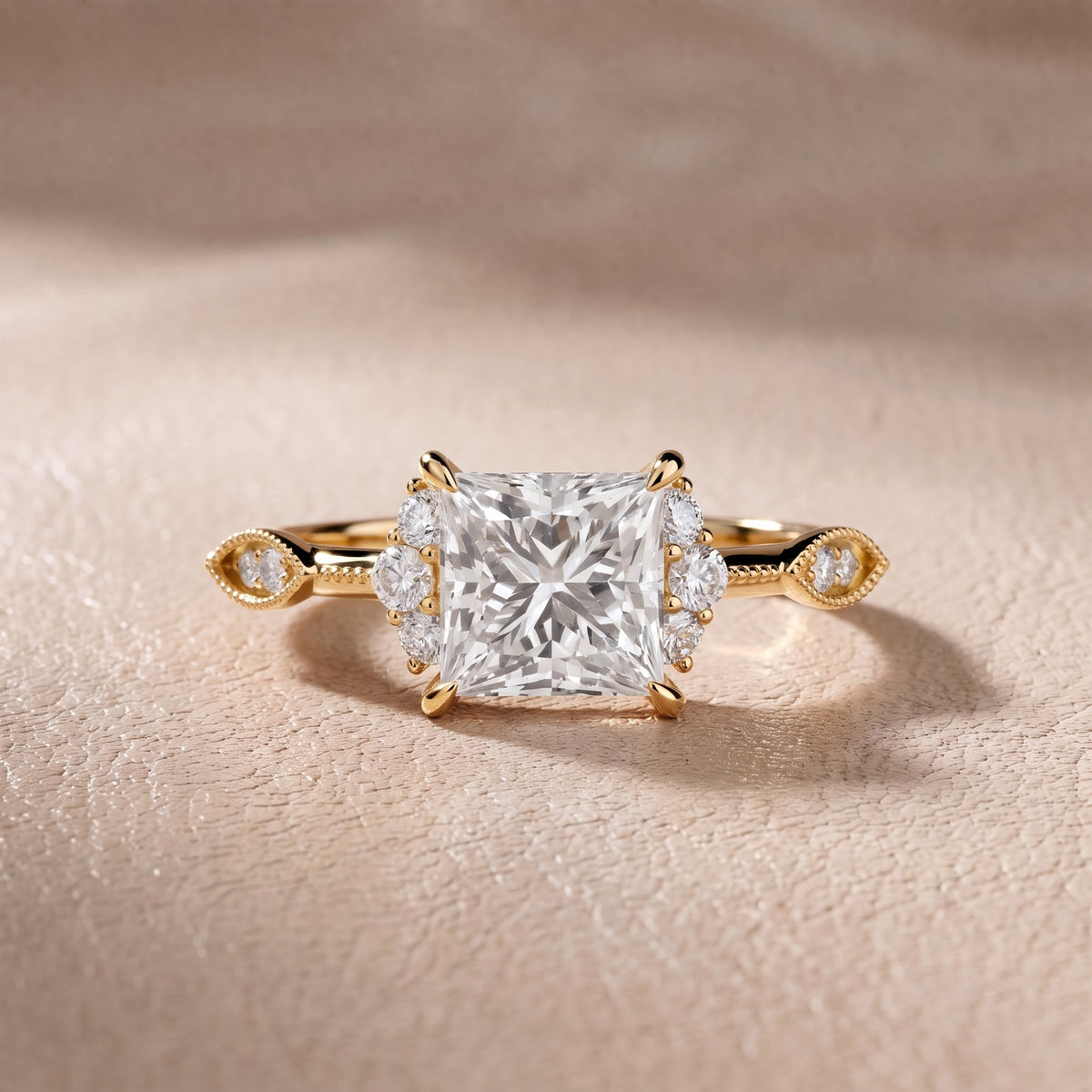 Naomi Vintage Milgrain Princess Diamond Engagement Ring in Yellow Gold - front.jpg