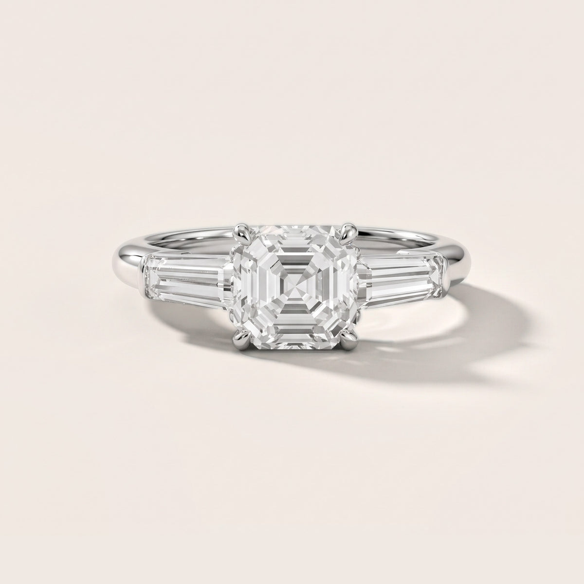 Davina Baguette Three-Stone Asscher Diamond Engagement Ring in Silver - front.jpg