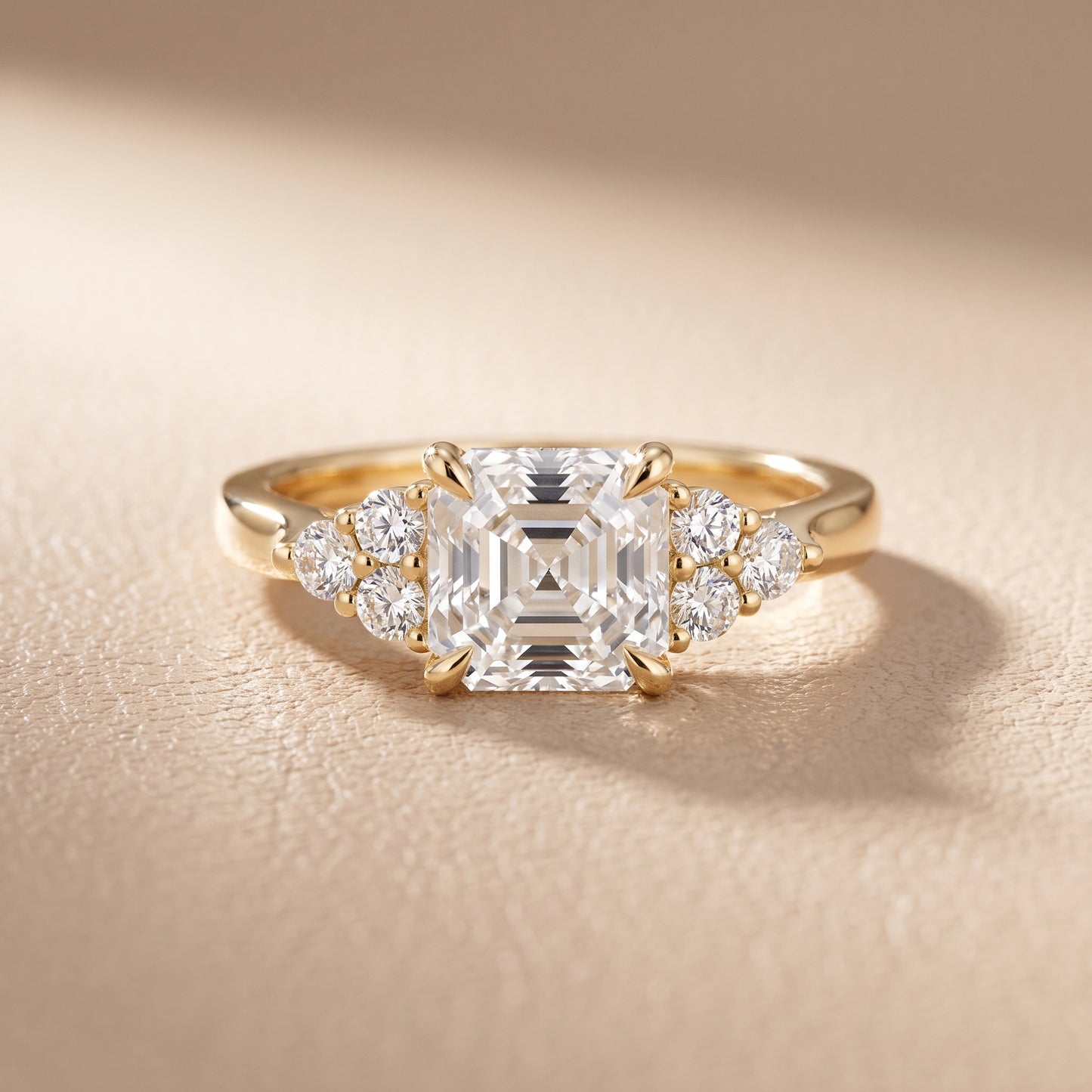 Anya Sidestone Cluster Asscher Diamond Ring in Yellow Gold - front.jpg