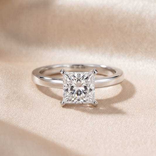 Liana Solitaire Claw Prong Princess Diamond Engagement Ring in White Gold - front.jpg