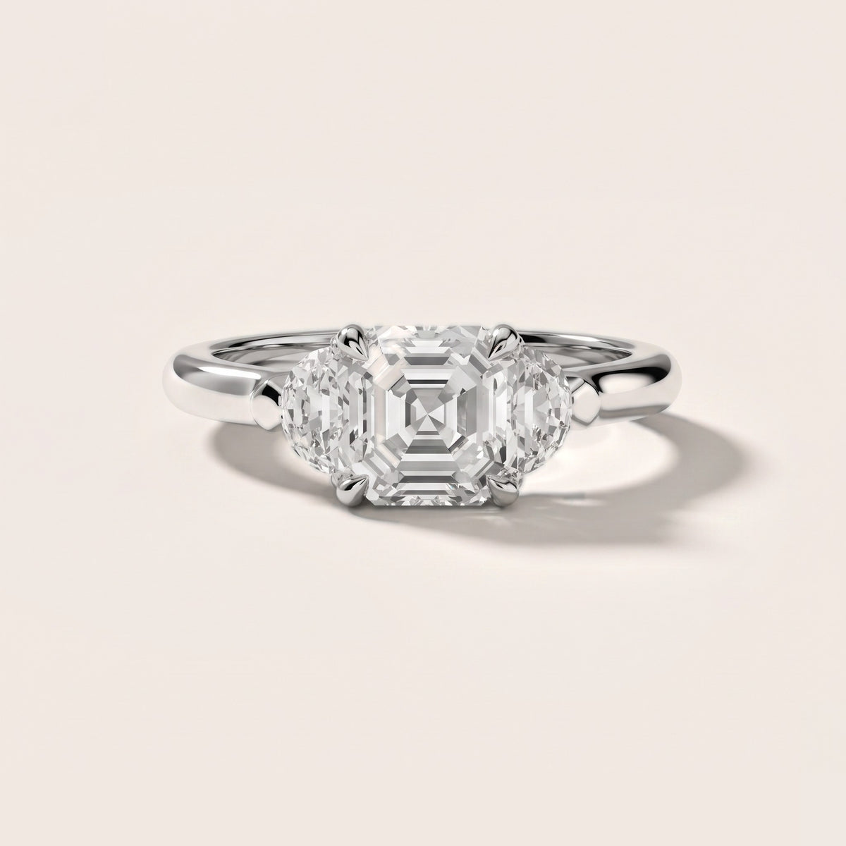 Elia Half-Moon Three-Stone Asscher Diamond Engagement Ring in White Gold - front.jpg
