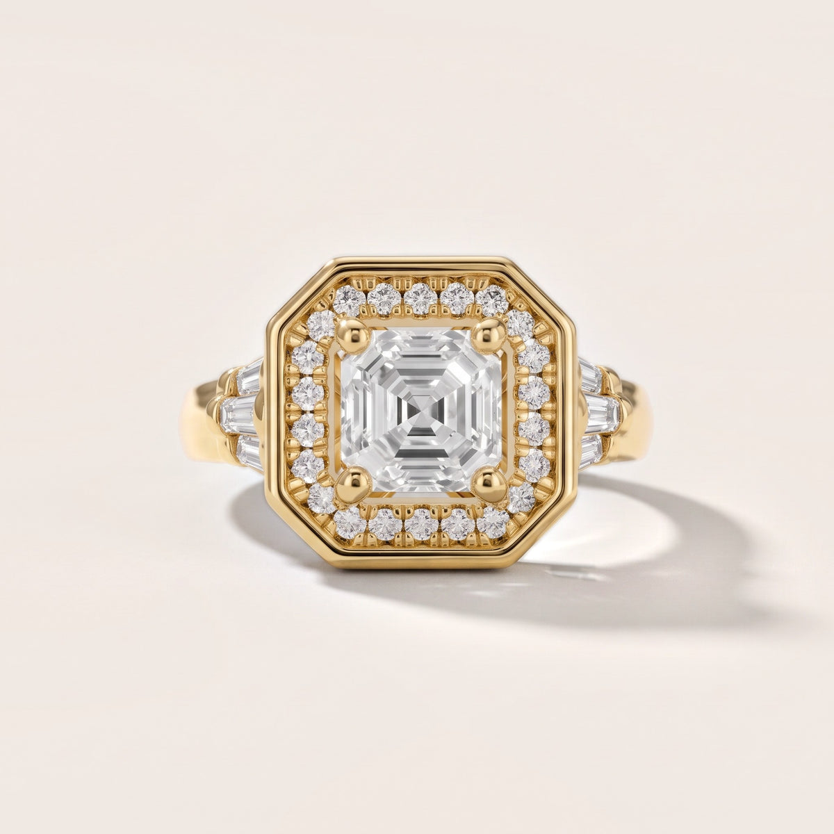 Milan Deco Halo Asscher Diamond Engagement Ring in Yellow Gold - front.jpg