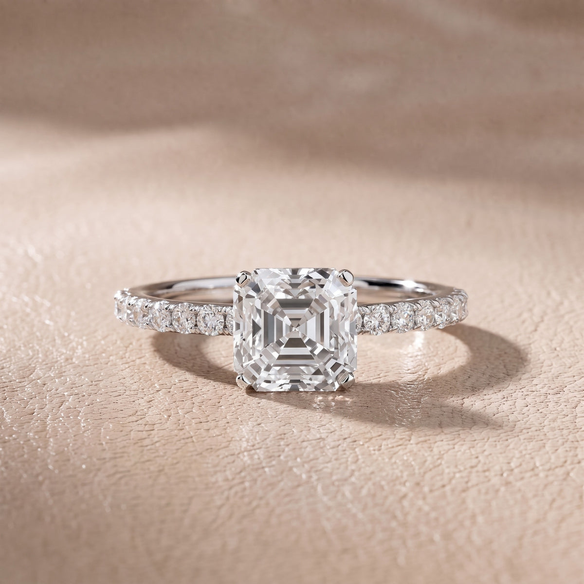 Juna French Pavé Solitaire Asscher Diamond Engagement Ring in Silver - front.jpg