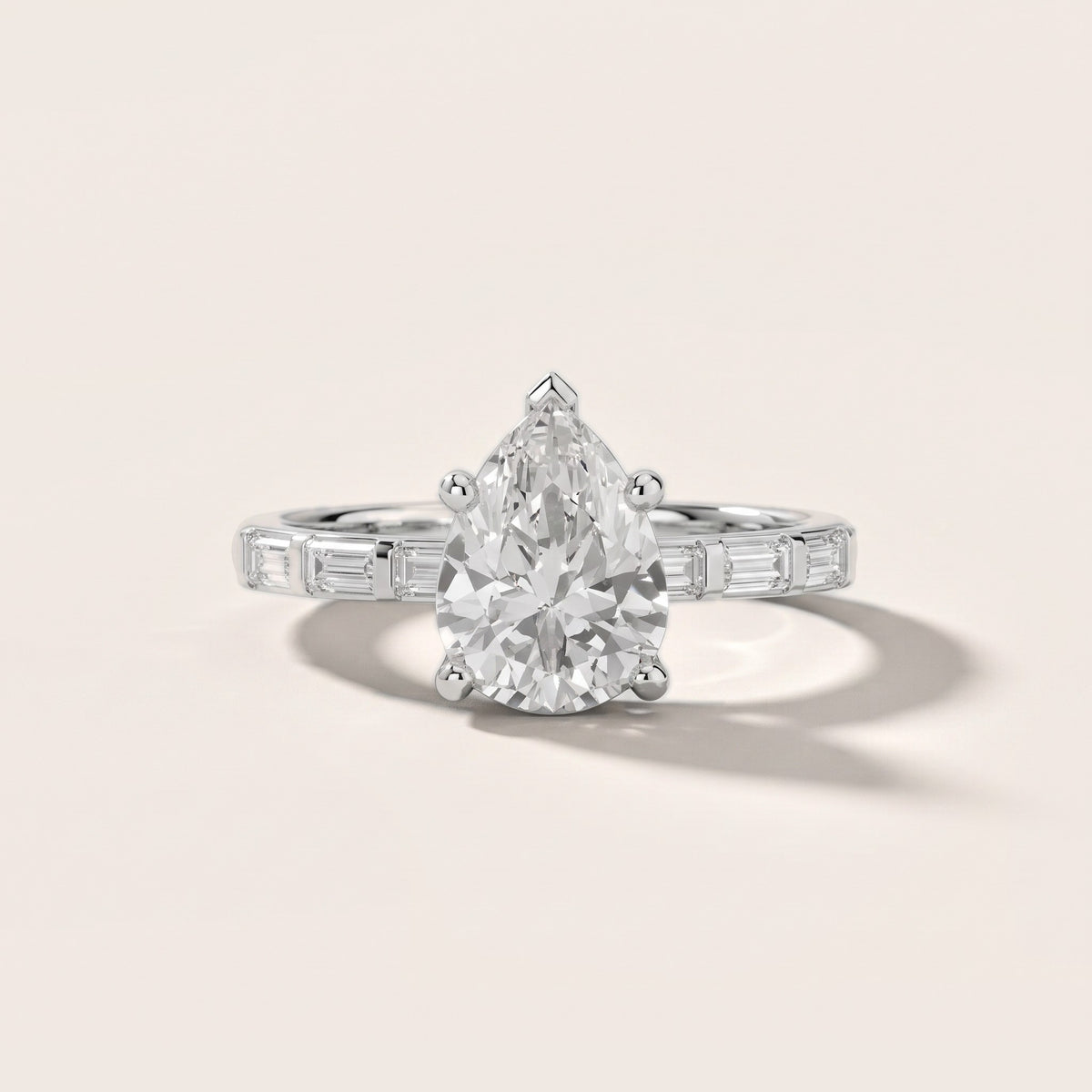 Bailey Baguette Pear Diamond Engagement Ring in Silver - front.jpg