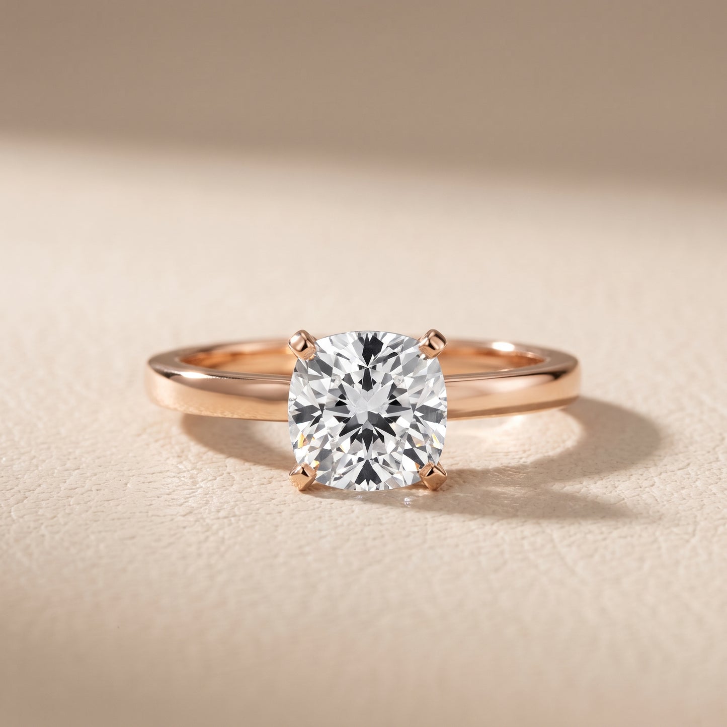 Liana Solitaire Claw Prong Cushion Diamond Engagement Ring in Rose Gold - front.jpg