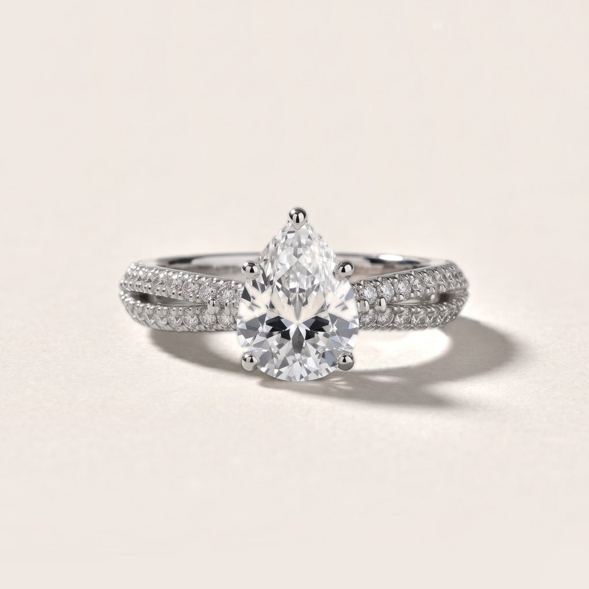 Ottilie Split Shank Pavé Pear Diamond Engagement Ring in Silver - front.jpg
