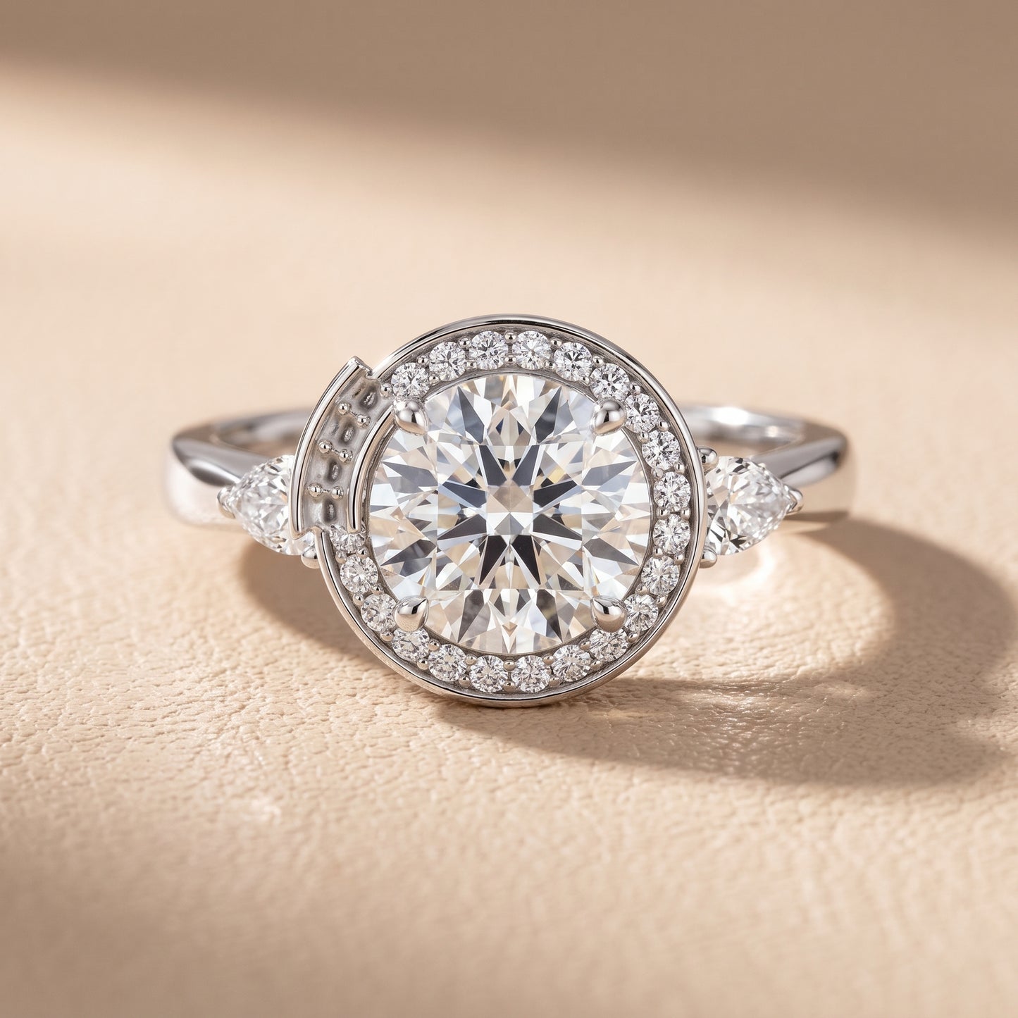 Eliza Halo Sidestone Round Diamond Engagement Ring in Silver - front.jpg