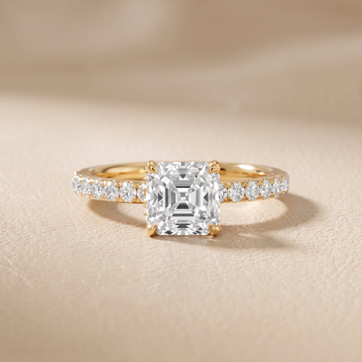 Thea Hidden Halo Pavé Asscher Diamond Engagement Ring in Yellow Gold - front.jpg