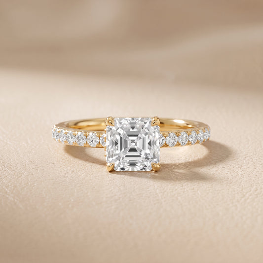 Thea Hidden Halo Pavé Asscher Diamond Engagement Ring in Yellow Gold - front.jpg