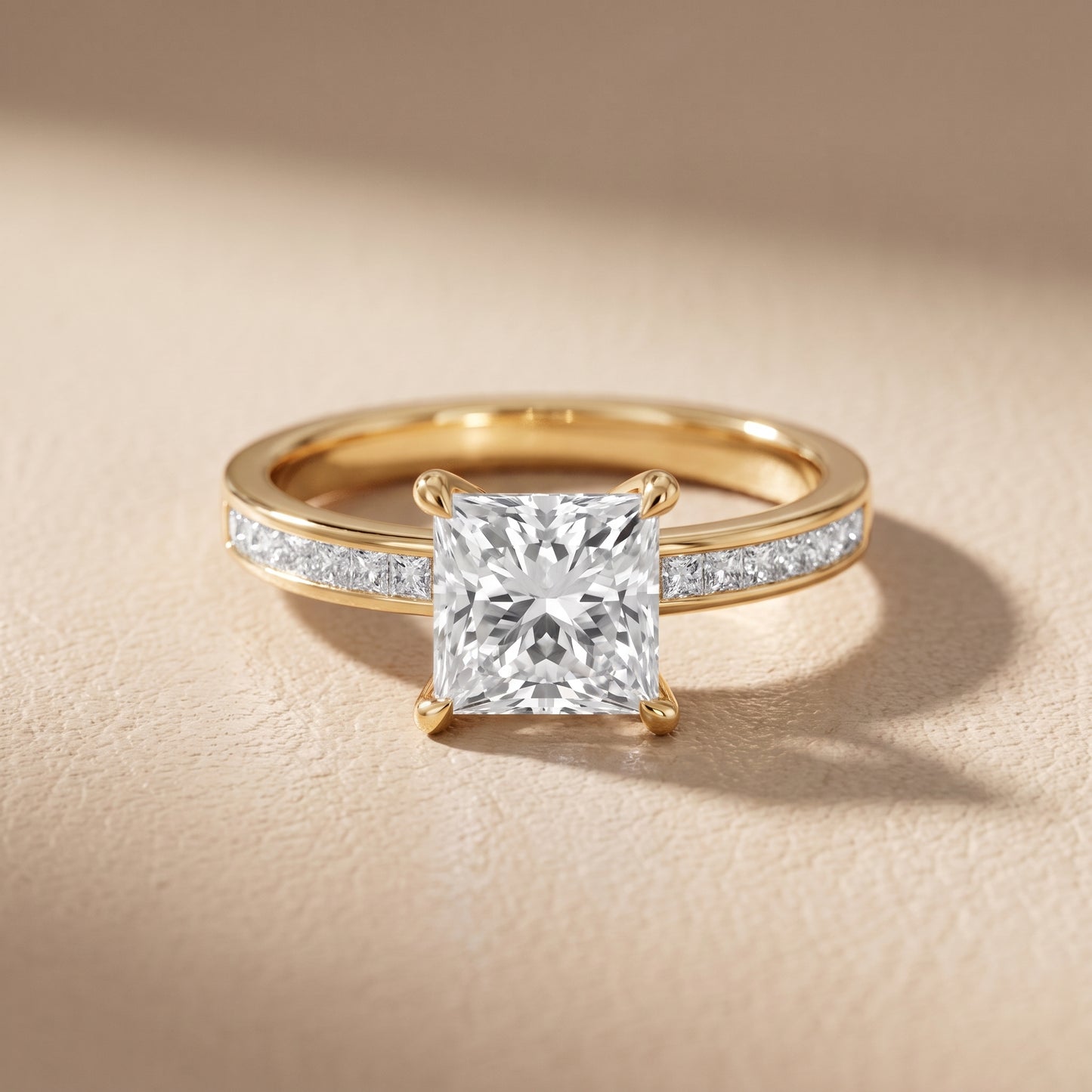 Maren Sidestone Channel Set Princess Diamond Engagement Ring in Yellow Gold - front.jpg