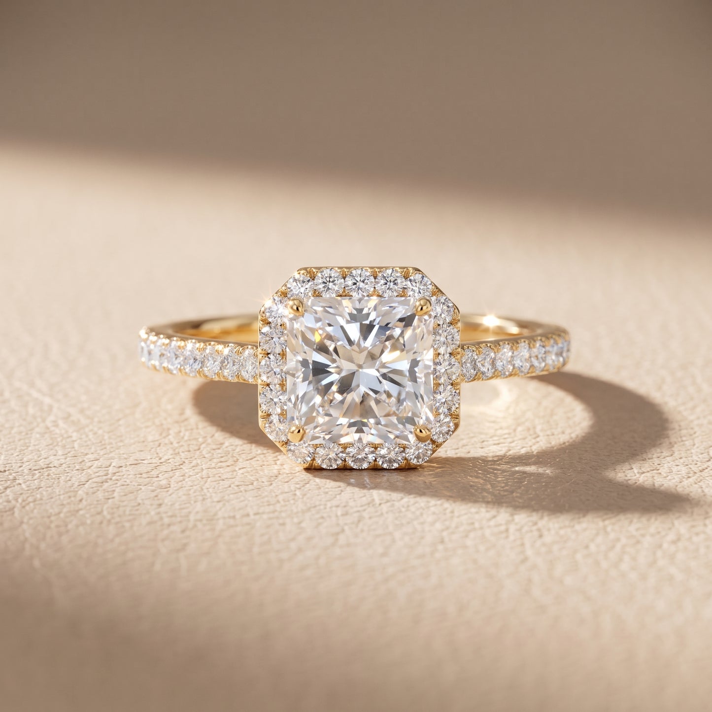 Willa Halo Micropavé Radiant Diamond Engagement Ring in Yellow Gold - front.jpg