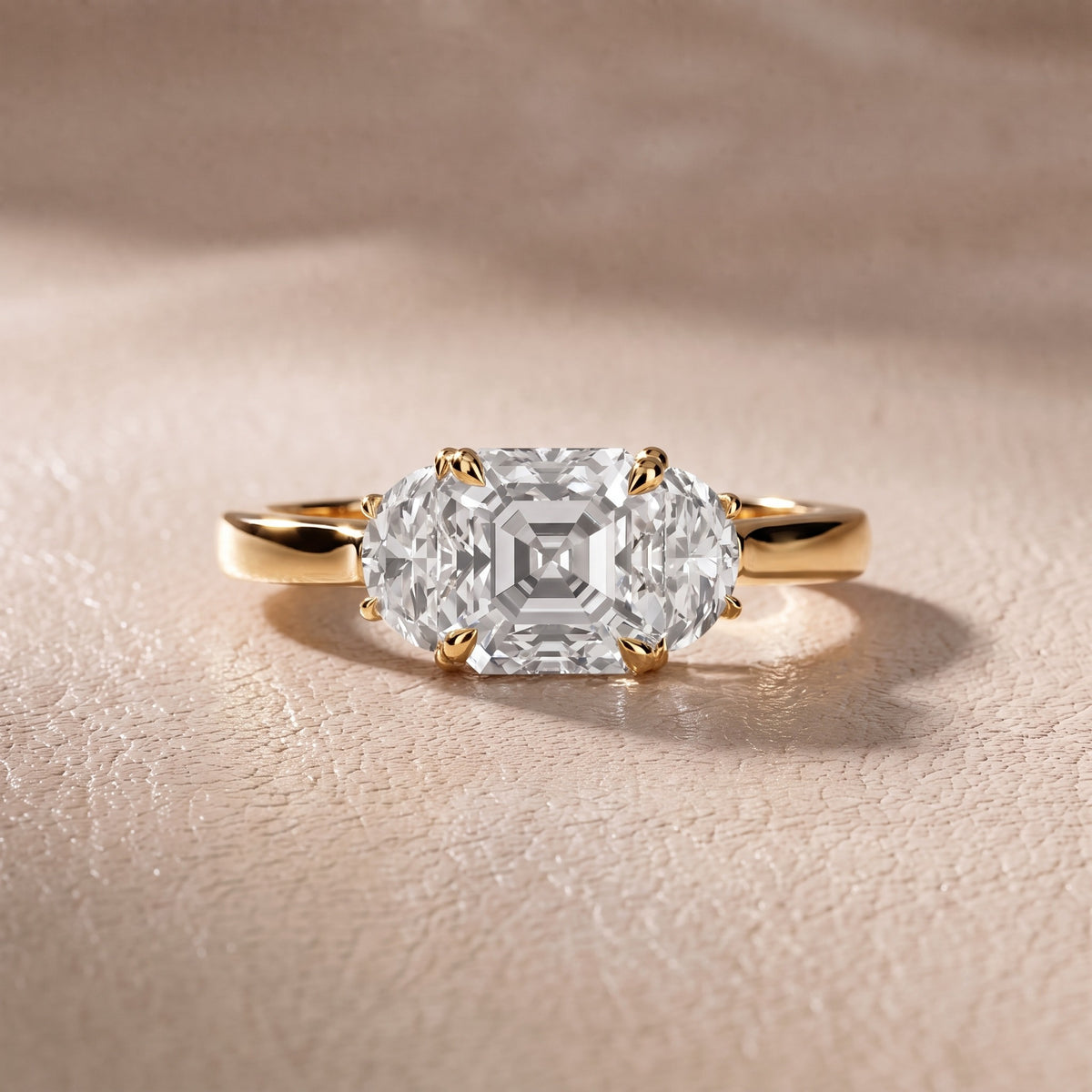 Romy Three-Stone Asscher Diamond Engagement Ring in Yellow Gold - front.jpg