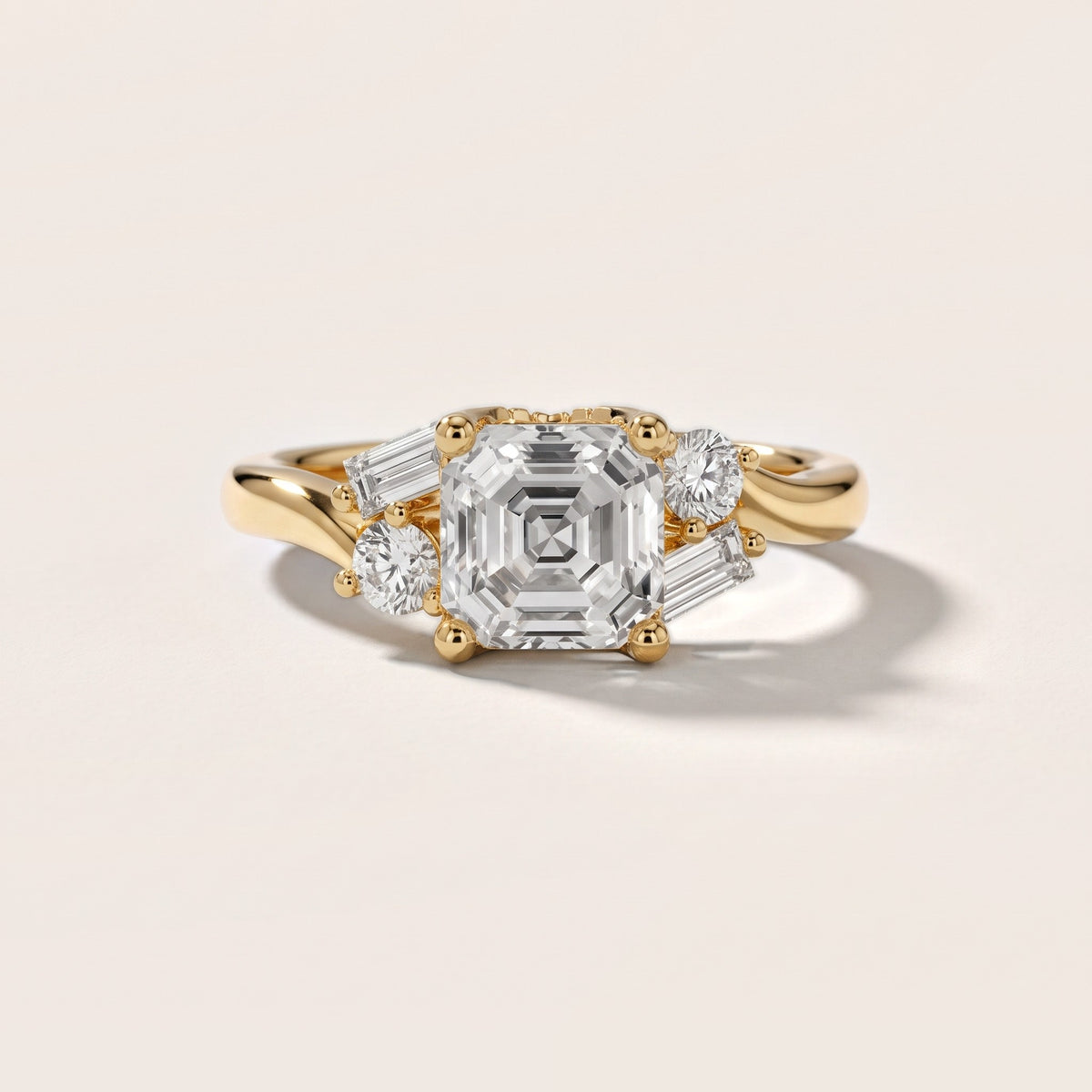 Betty Hidden Halo Cluster Asscher Diamond Engagement Ring in Yellow Gold - front.jpg