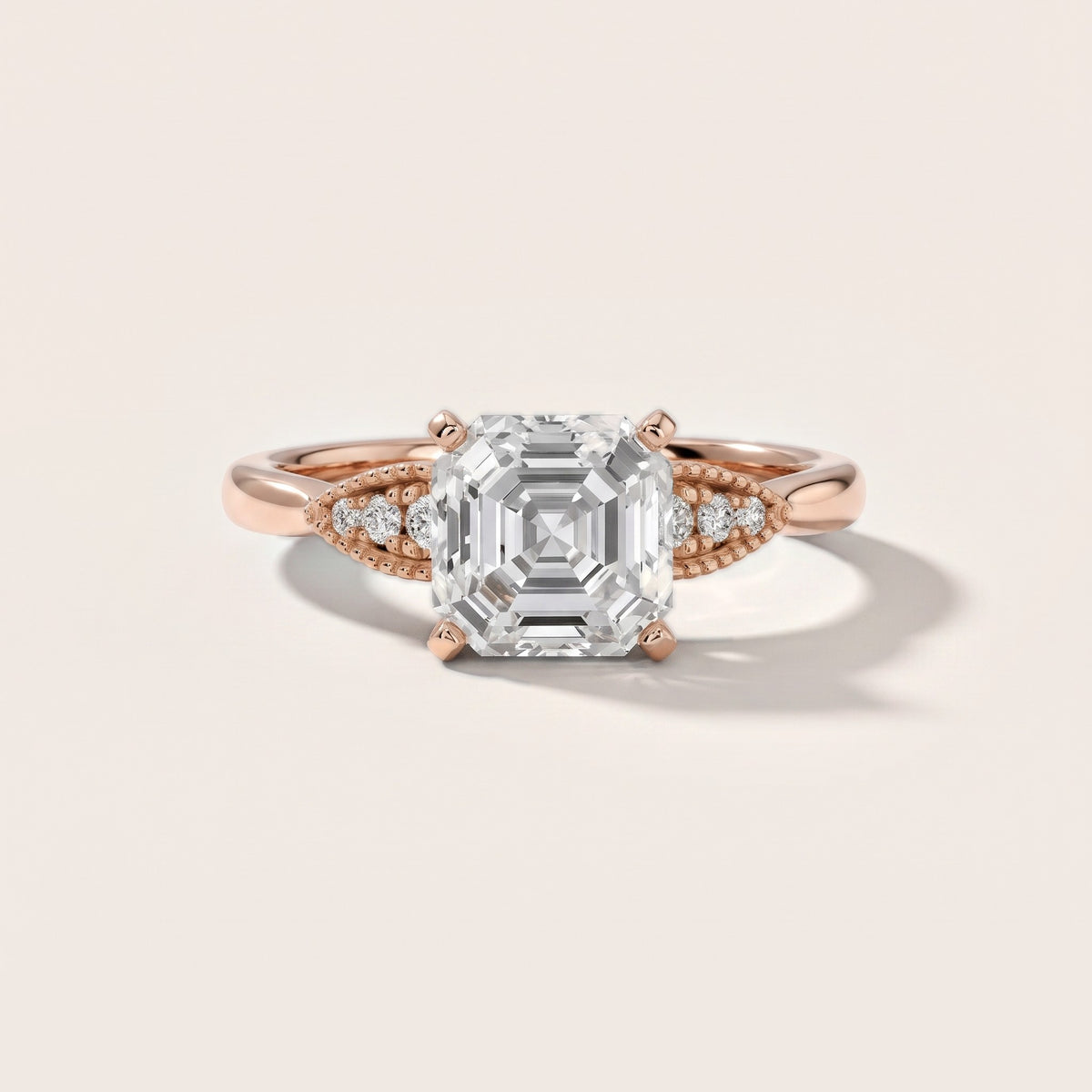 Adora Vintage Milgrain Asscher Diamond Engagement Ring in Rose Gold - front.jpg