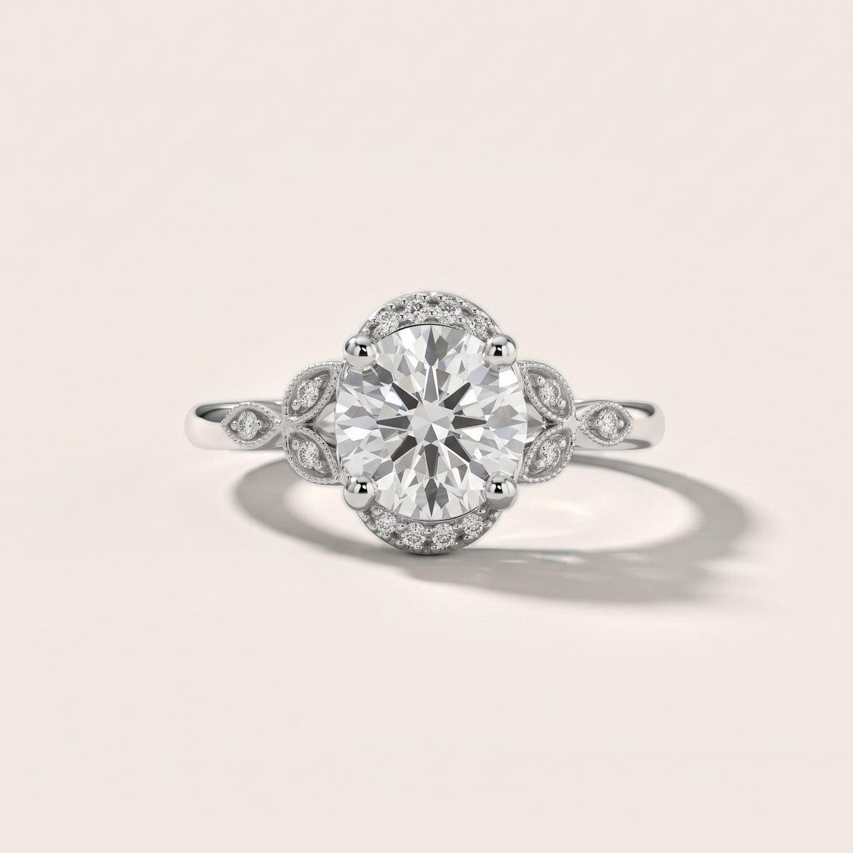 Vicky Leaf Halo Round Diamond Engagement Ring in White Gold - front.jpg
