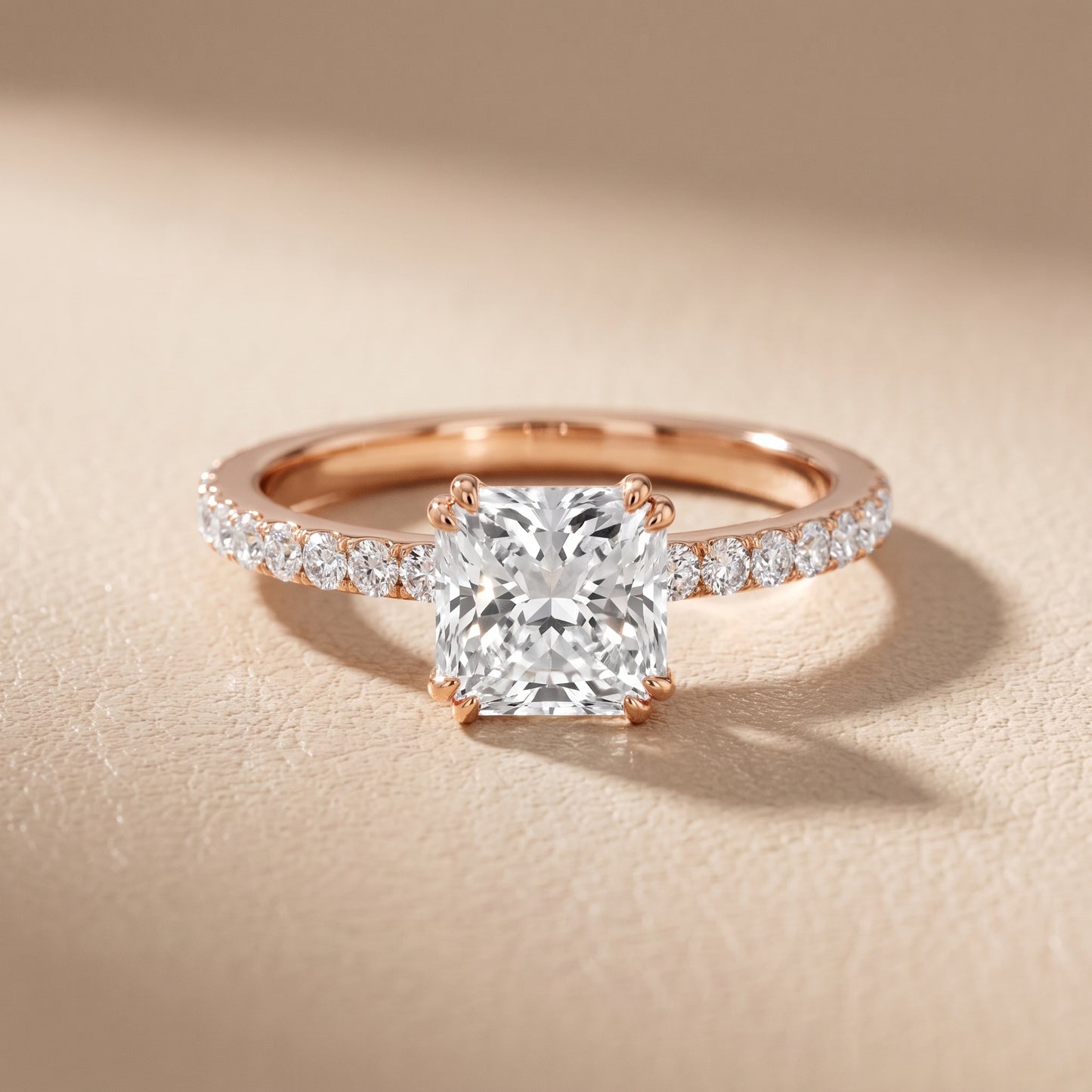 Novara Solitaire Pavé Radiant Diamond Ring in Rose Gold - front.jpg