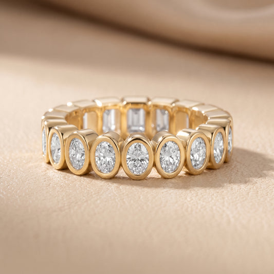 Mika Bezel Oval & Emerald Diamond Eternity Band in Yellow Gold - front.jpg
