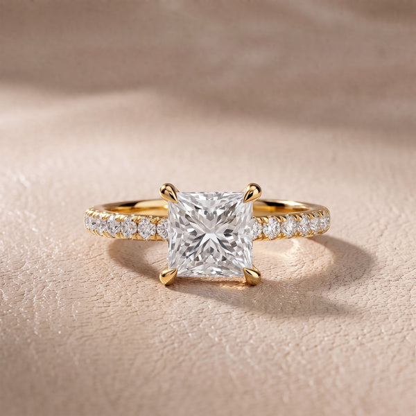 Maya Hidden Halo Pavé Princess Diamond Engagement Ring in Yellow Gold