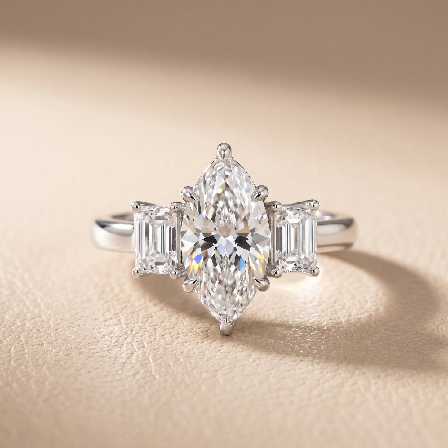 Zoe Three-Stone Marquise Diamond Ring in Platinum - front.jpg