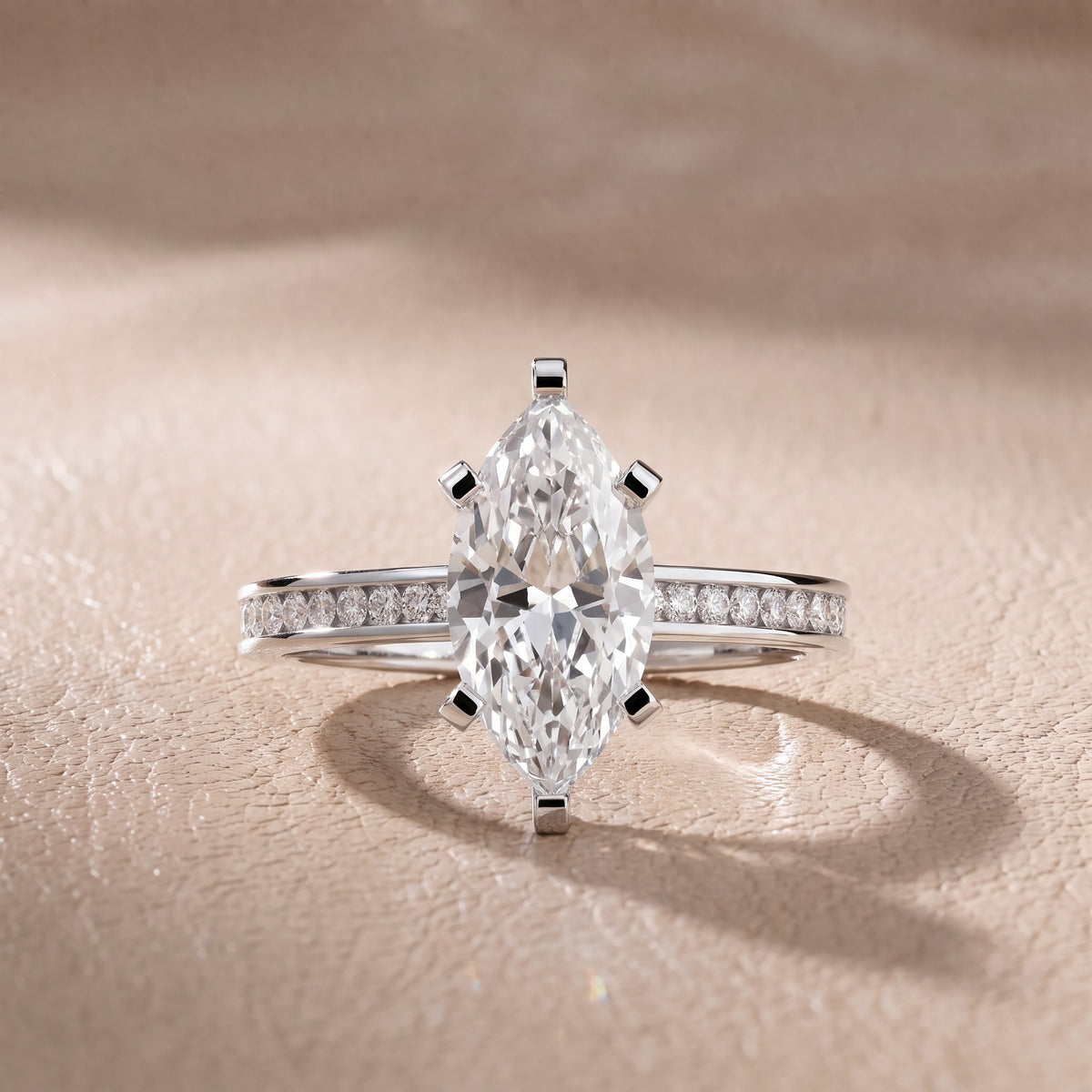 Tessa Solitaire Channel Set Marquise Diamond Engagement Ring in White Gold - front.jpg