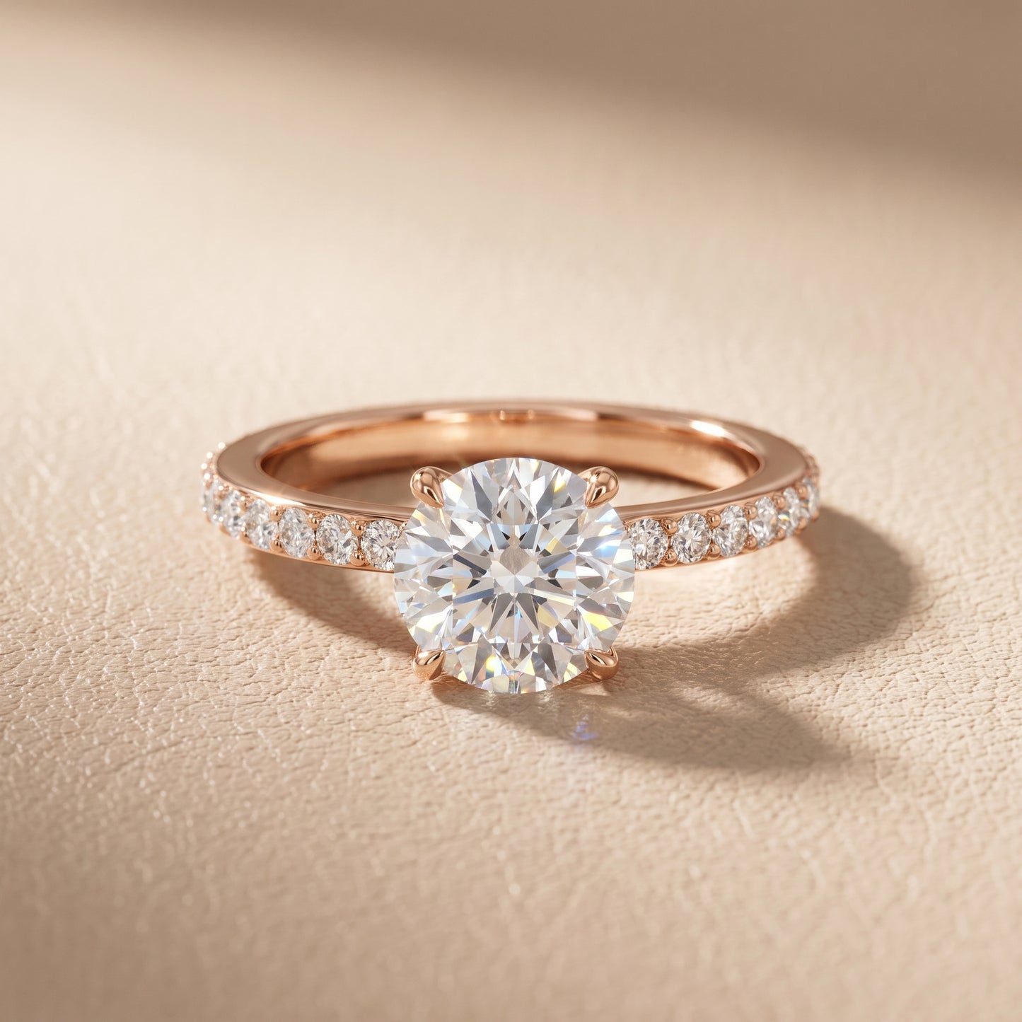 Aisha Pavé Solitaire Round Diamond Engagement Ring in Rose Gold - front.jpg