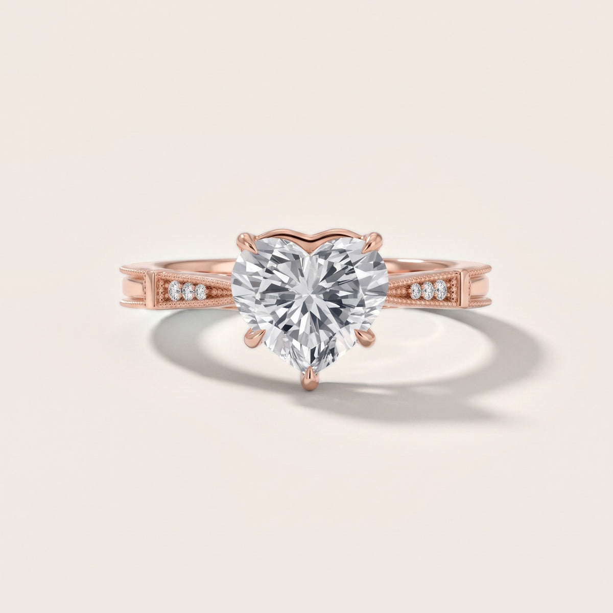 Jovanna Vintage Cathedral Heart Diamond Engagement Ring in Rose Gold - front.jpg