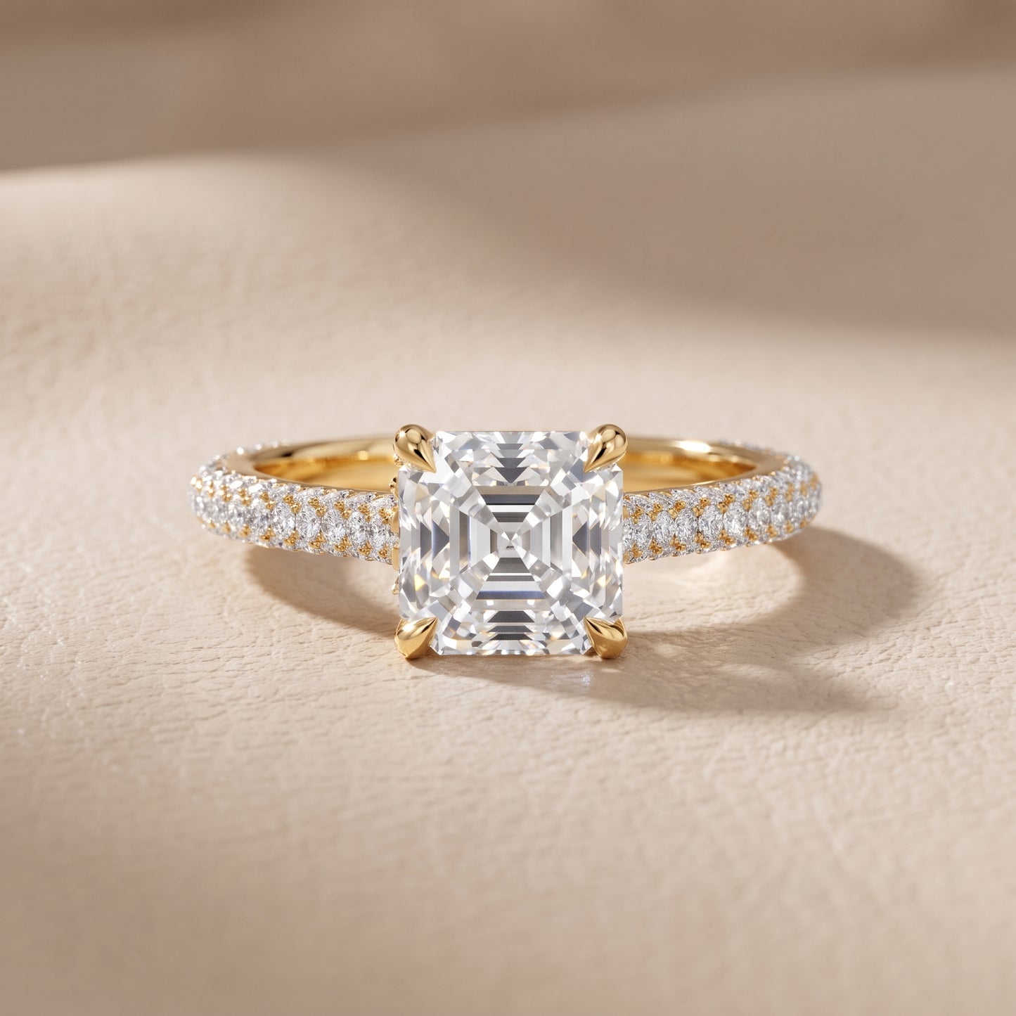 Della Hidden Halo Pavé Asscher Diamond Engagement Ring in Yellow Gold - front.jpg