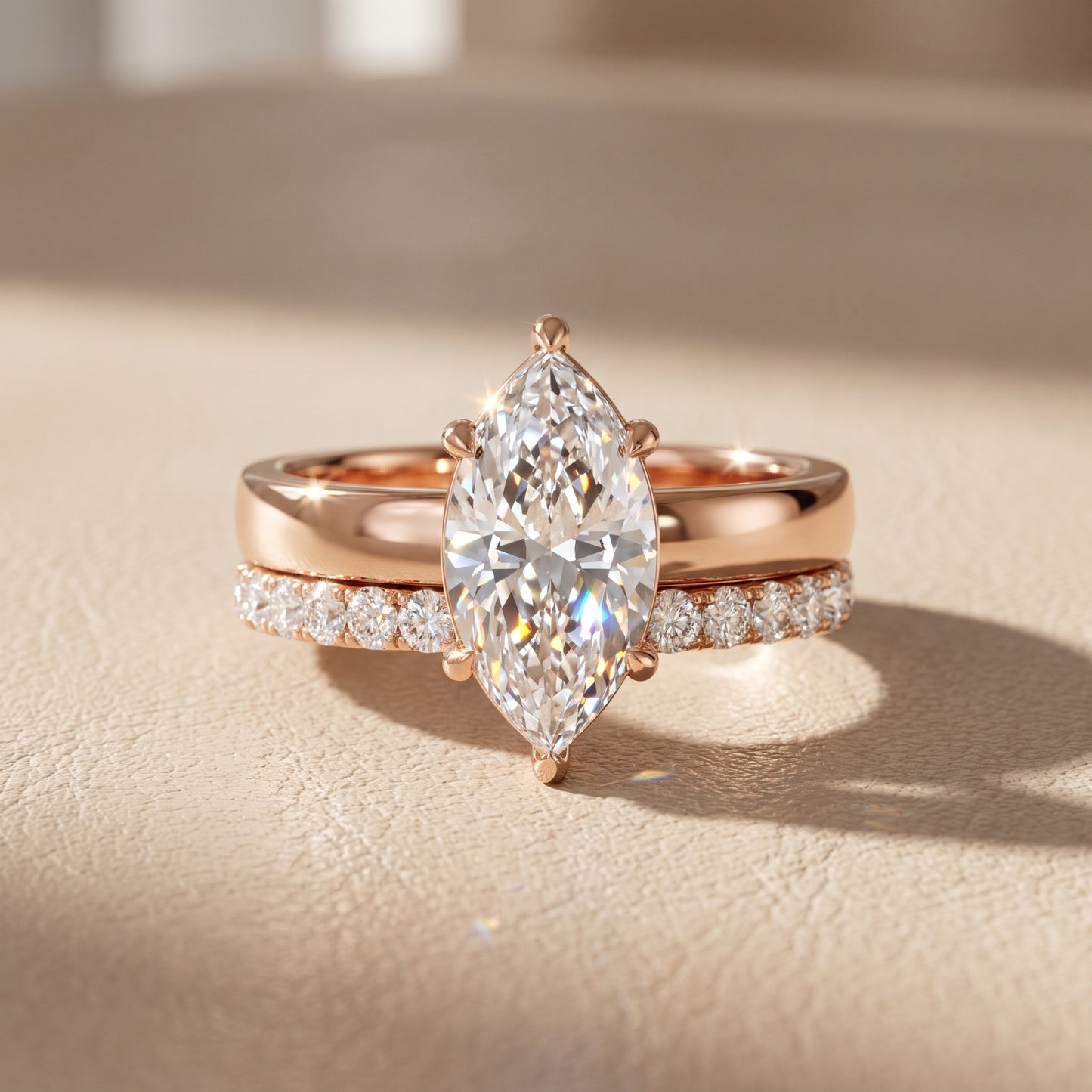 Veda Split Shank Pavé Marquise Diamond Engagement Ring in Rose Gold - front.jpg