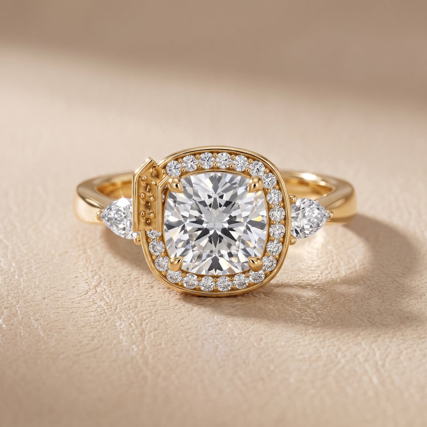 Eliza Halo Sidestone Cushion Diamond Engagement Ring in Yellow Gold - front.jpg