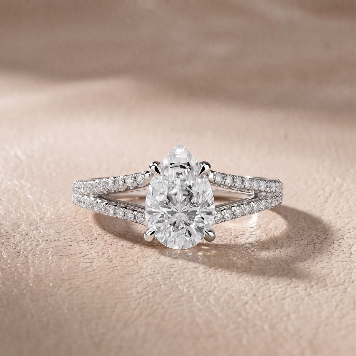 Eternal Embrace Solitaire Pear Diamond Engagement Ring in White Gold - front.jpg