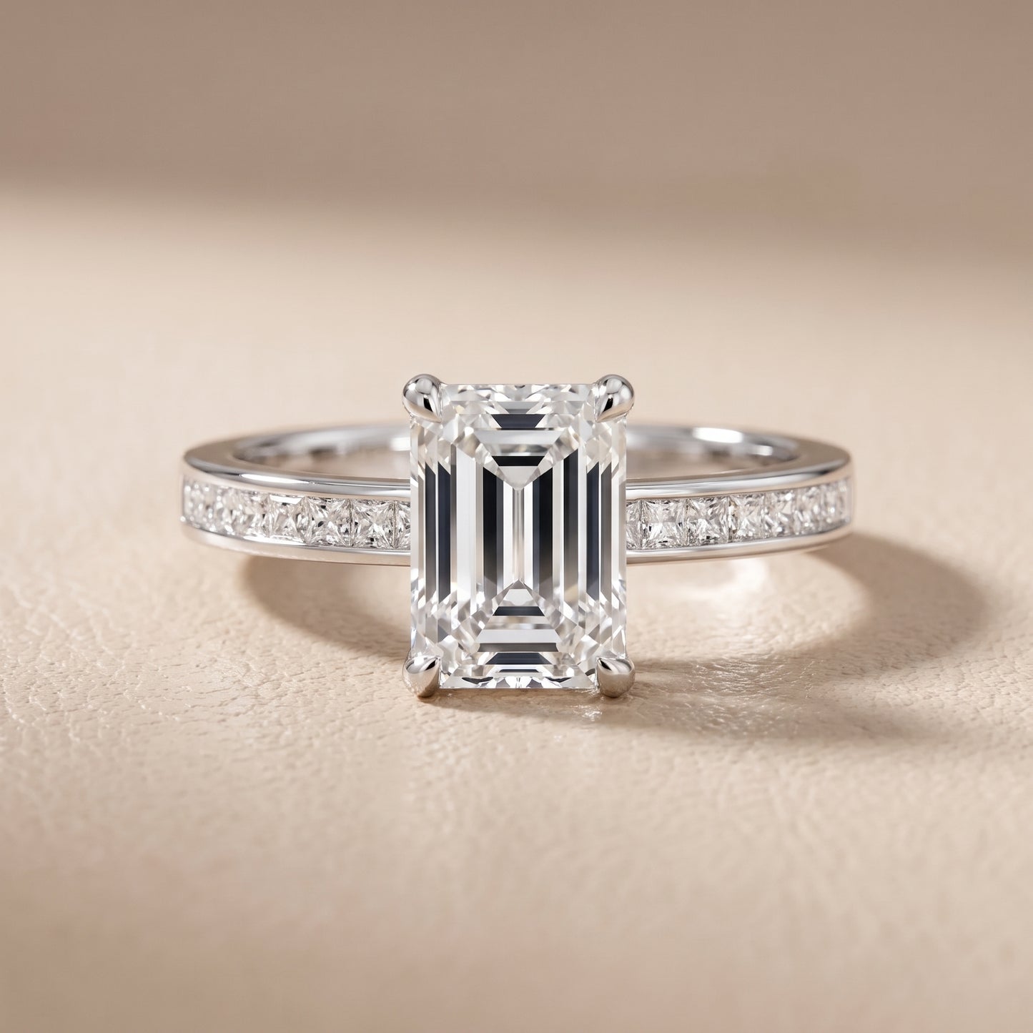 Maren Sidestone Channel Set Emerald Diamond Engagement Ring in Silver - front.jpg