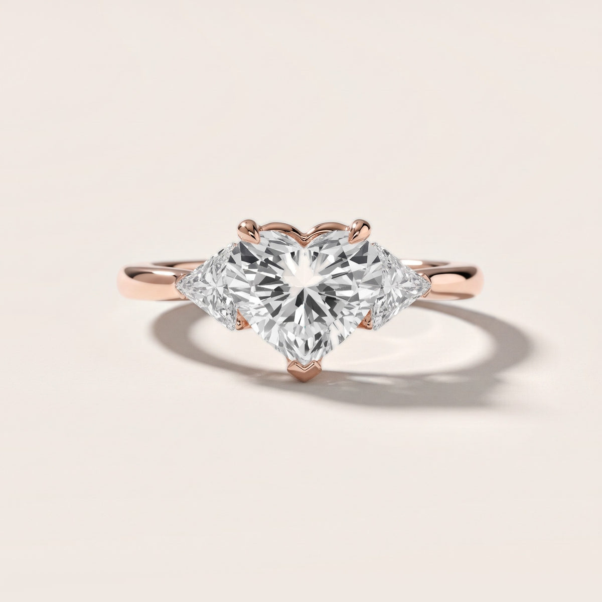 Clemency Three-Stone Cathedral Heart Diamond Engagement Ring in Rose Gold - front.jpg