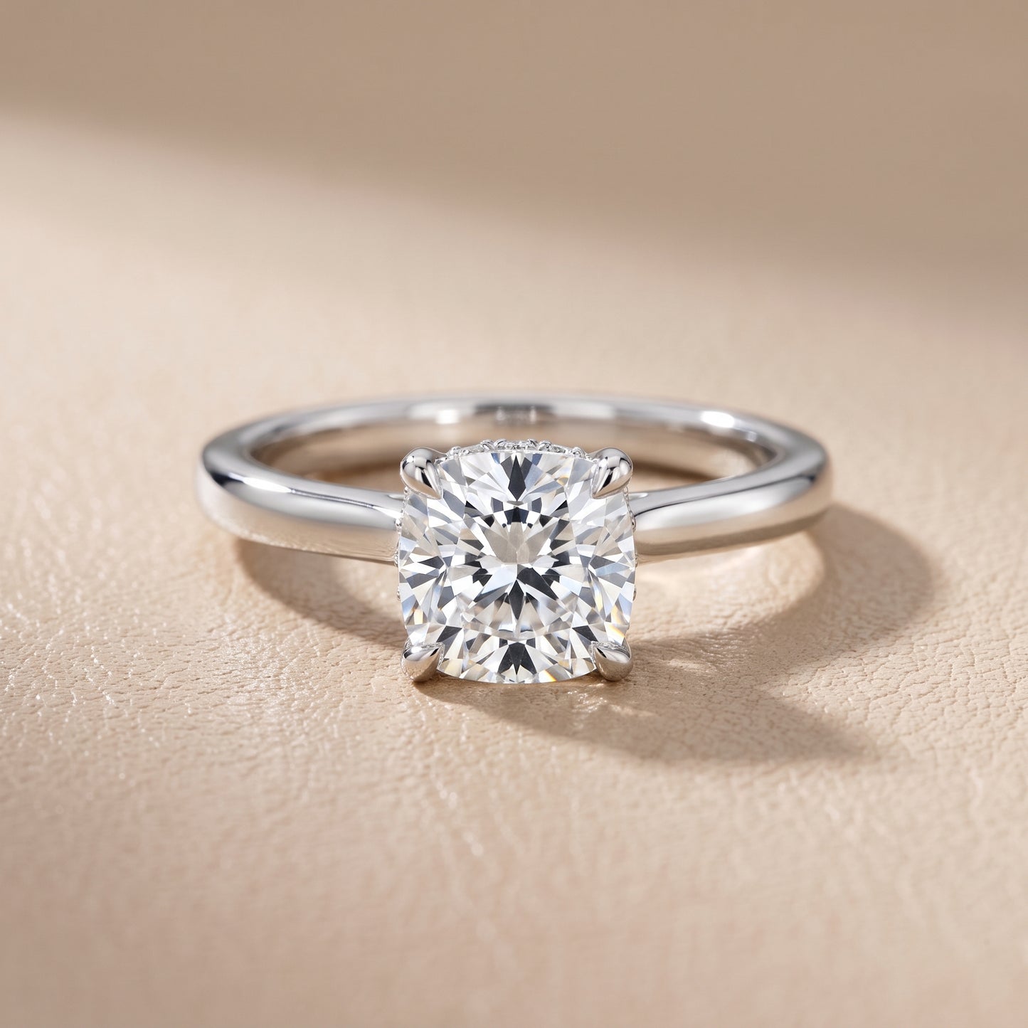 Mena Hidden Halo Cushion Diamond Engagement Ring in Silver - front.jpg