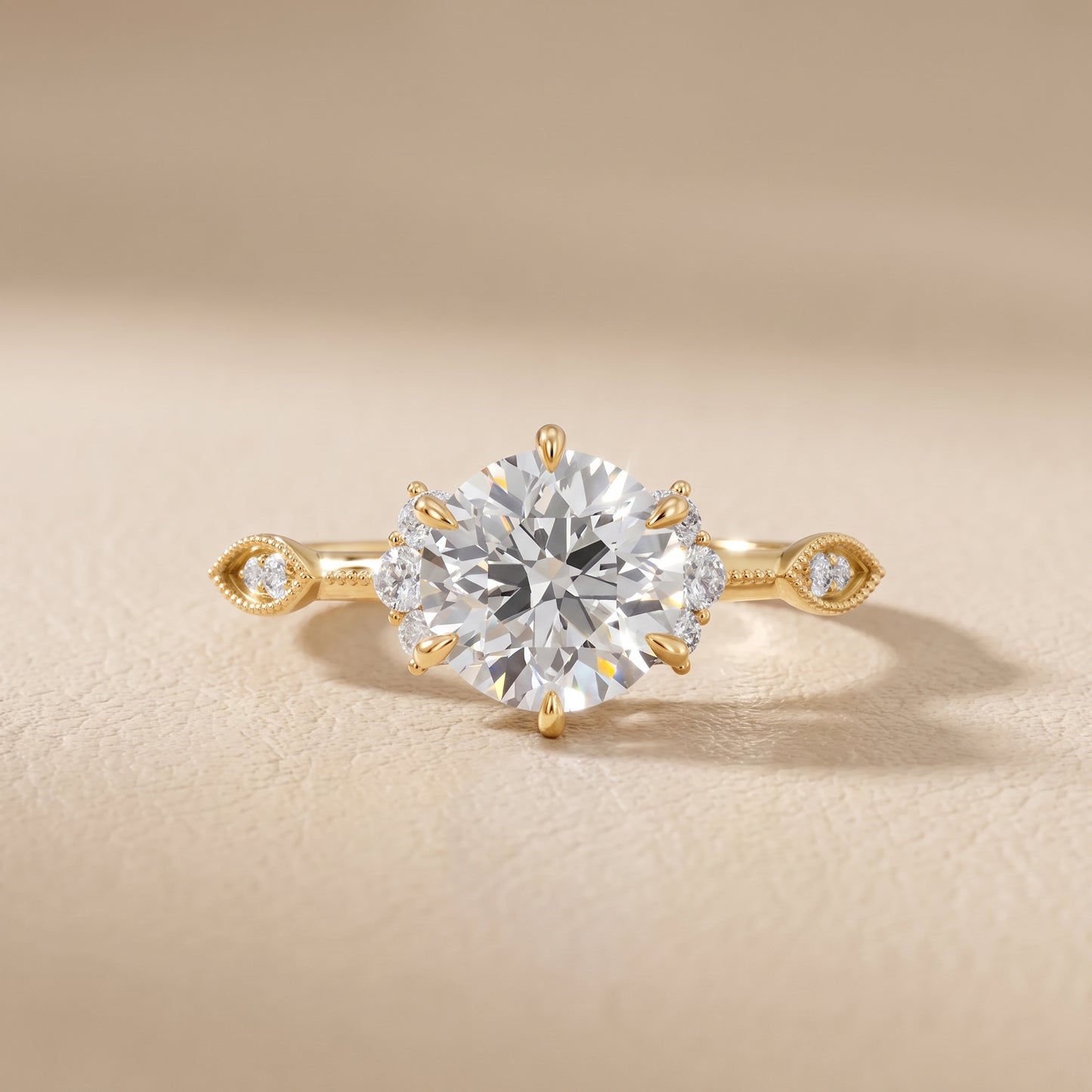 Naomi Vintage Milgrain Round Diamond Engagement Ring in Yellow Gold - front.jpg