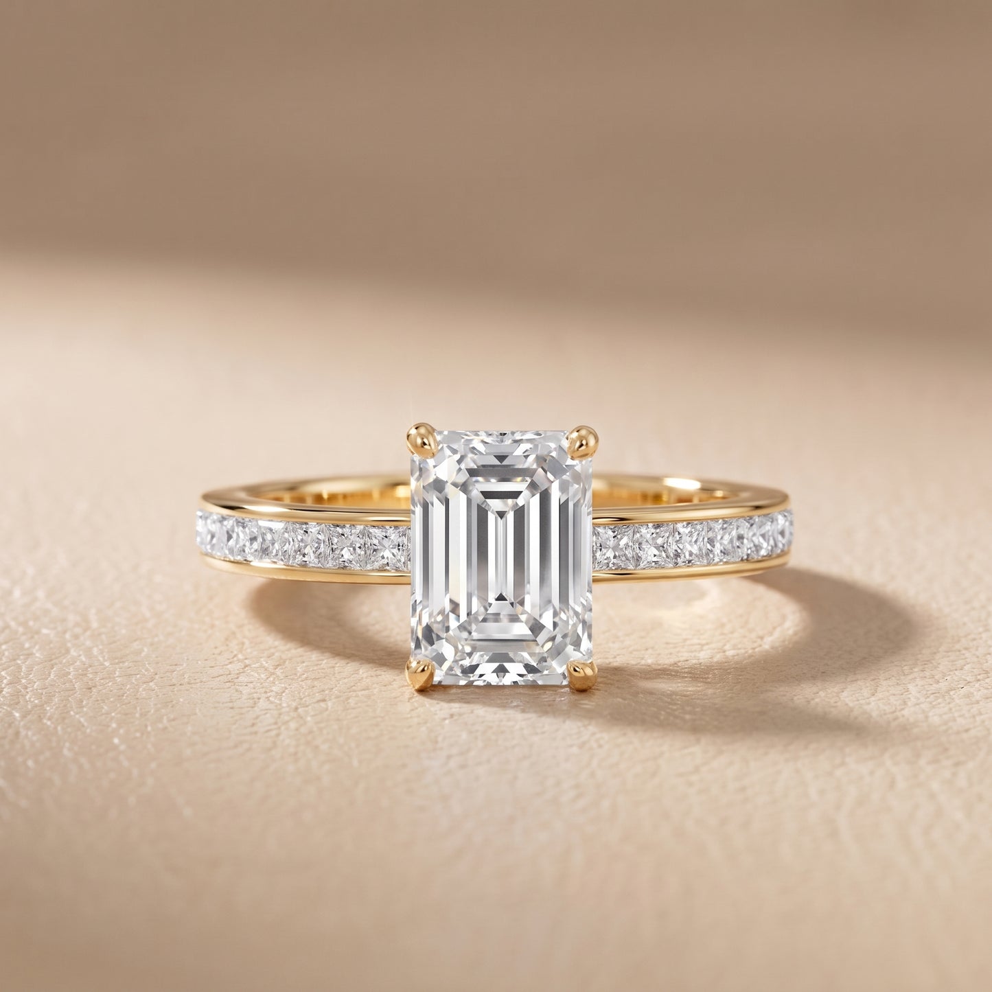 Brielle Channel Set Solitaire Emerald Diamond Ring in Yellow Gold - front.jpg