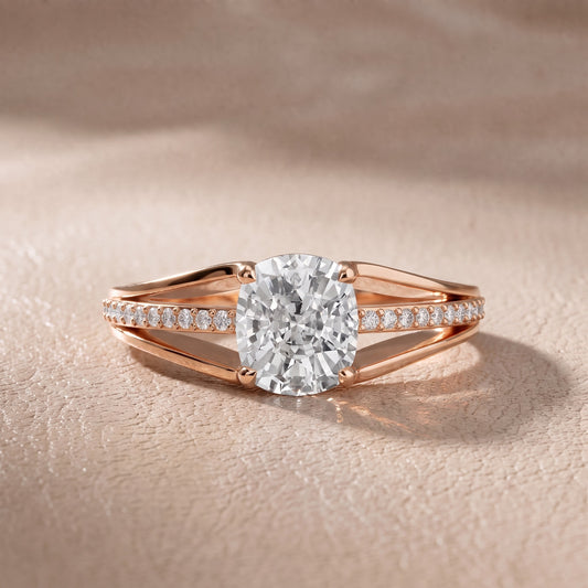 Lucinda Split Shank Cushion Diamond Engagement Ring in Rose Gold - front.jpg