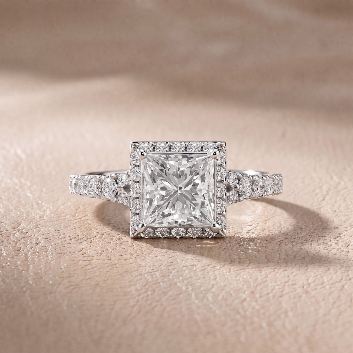 Bella Halo Pavé Princess Diamond Engagement Ring in Silver - front.jpg