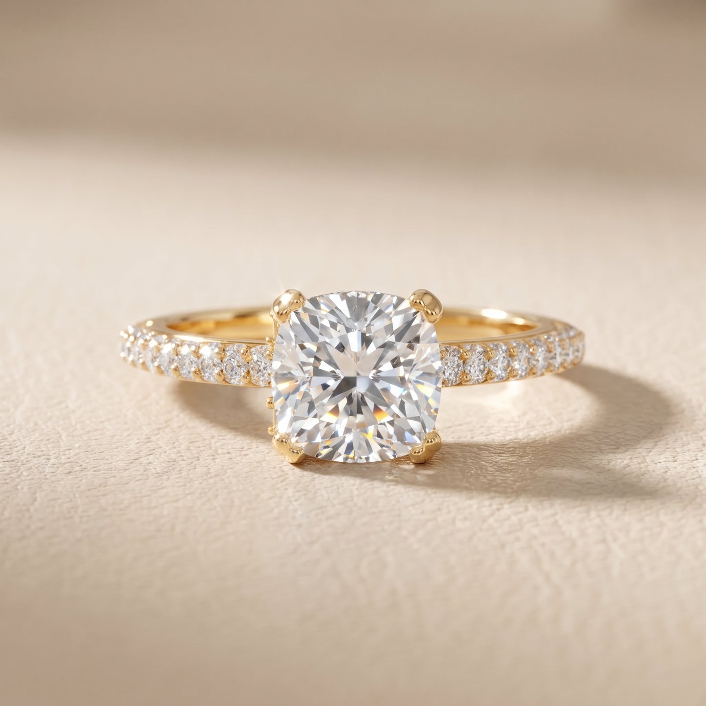 Violet Hidden Halo Pavé Cushion Diamond Ring in Yellow Gold - front.jpg