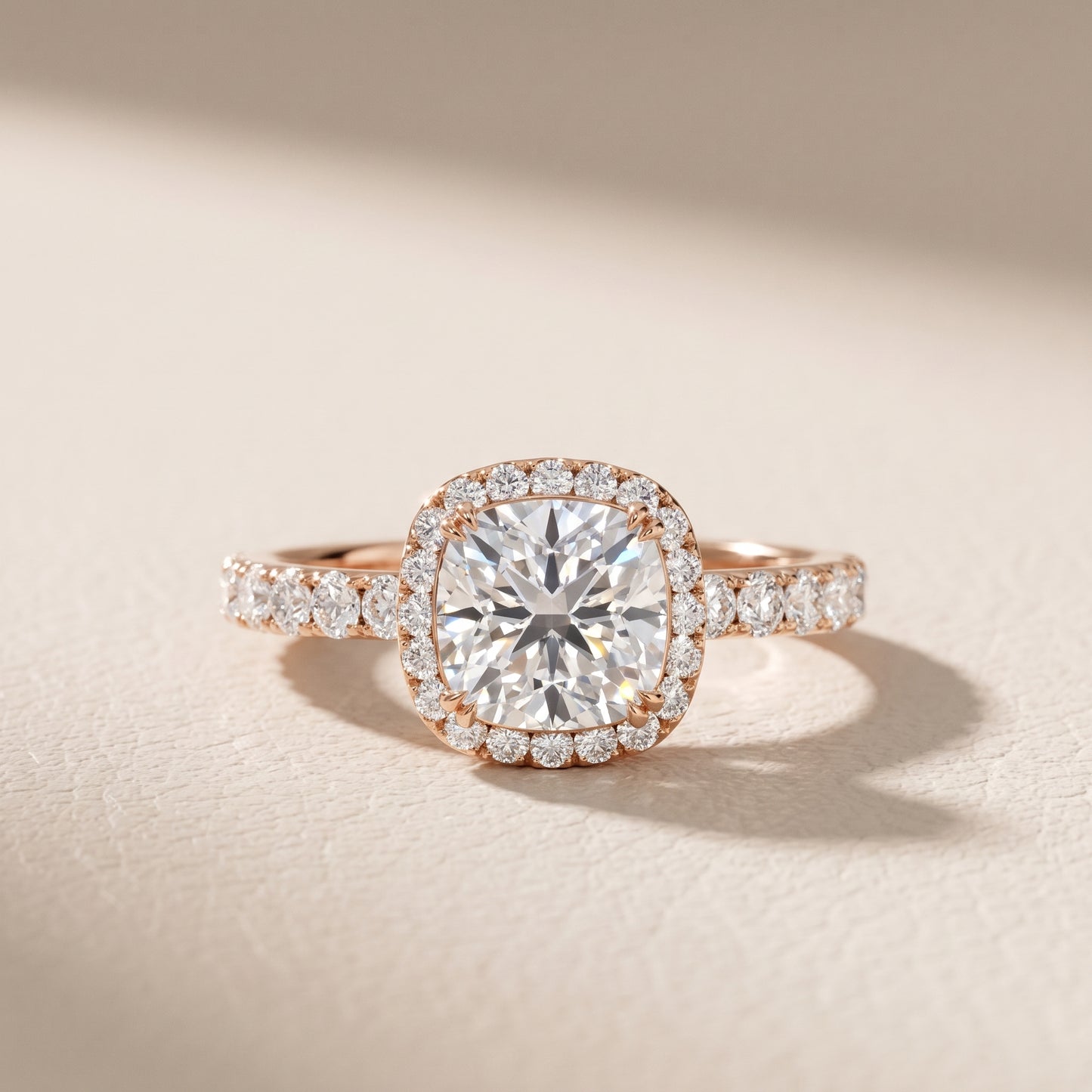 Chloe Halo Pavé Cushion Diamond Ring in Rose Gold - front.jpg