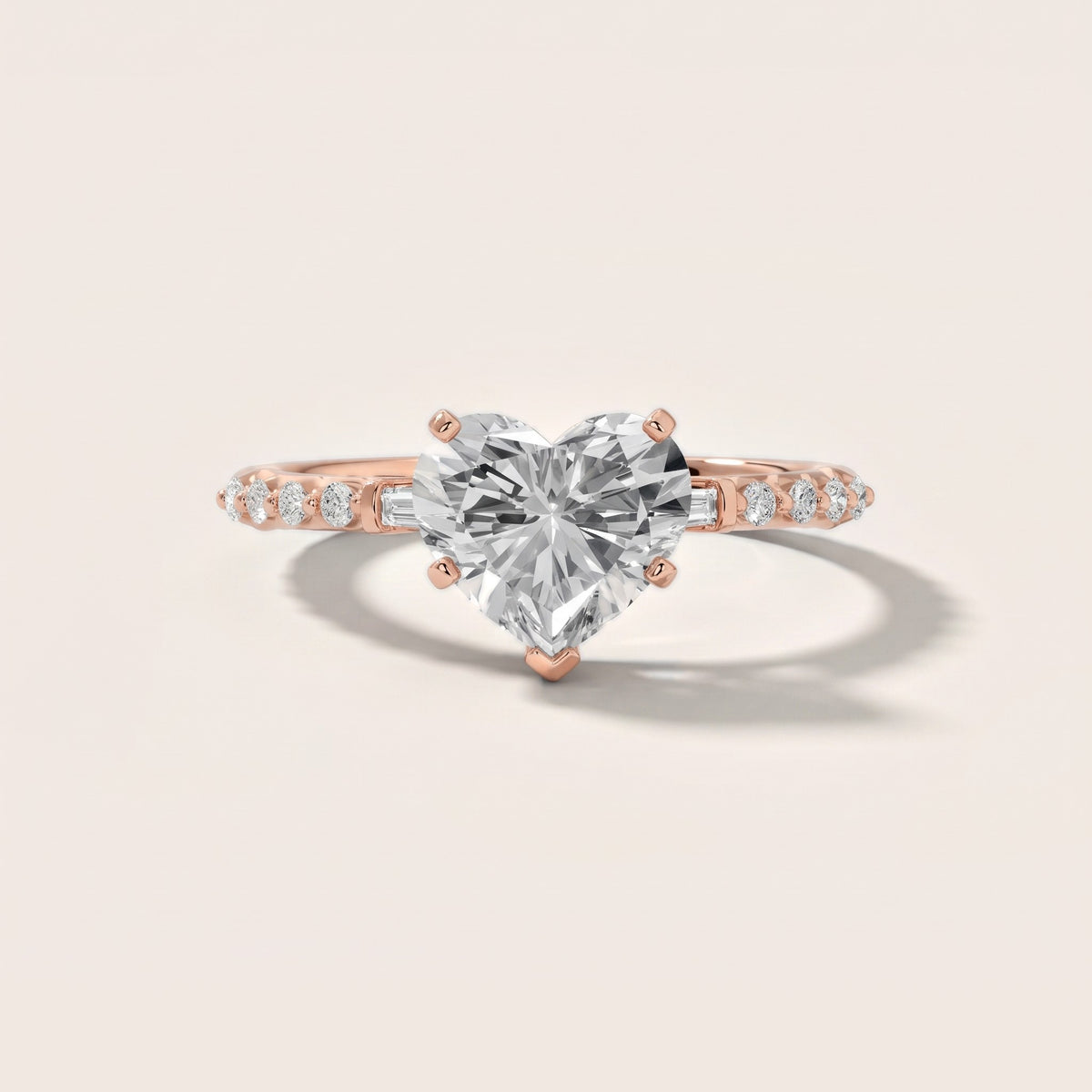 Taos Beaded Baguette Heart Diamond Engagement Ring in Rose Gold - front.jpg