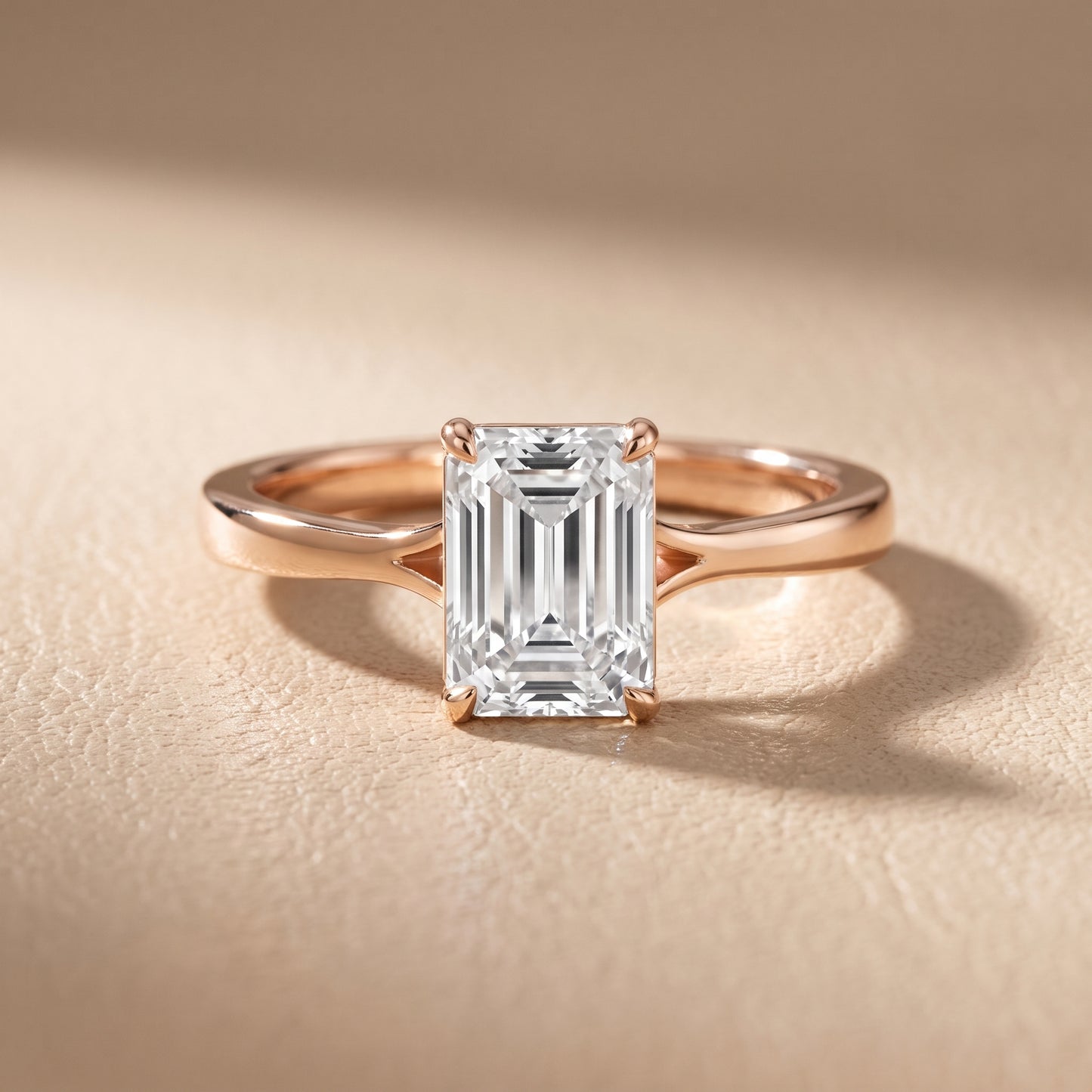 Anais Trellis Solitaire Emerald Diamond Engagement Ring in Rose Gold - front.jpg