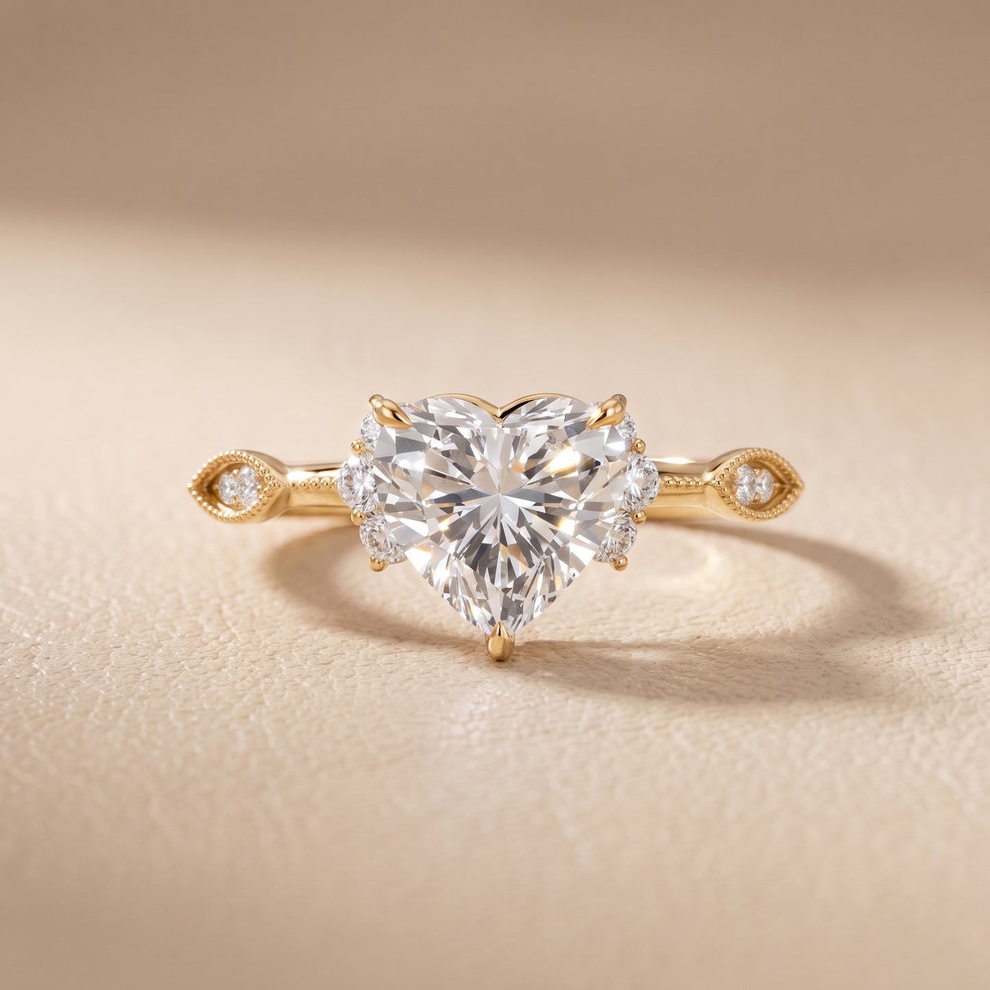 Naomi Vintage Milgrain Heart Diamond Engagement Ring in Yellow Gold - front.jpg