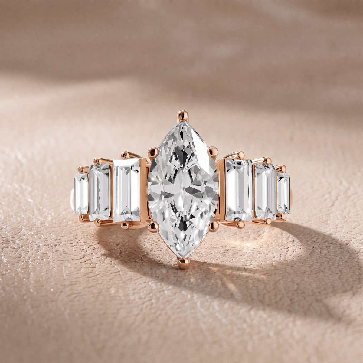 Mara Sidestone Baguette Accent Marquise Diamond Engagement Ring in Rose Gold - front.jpg