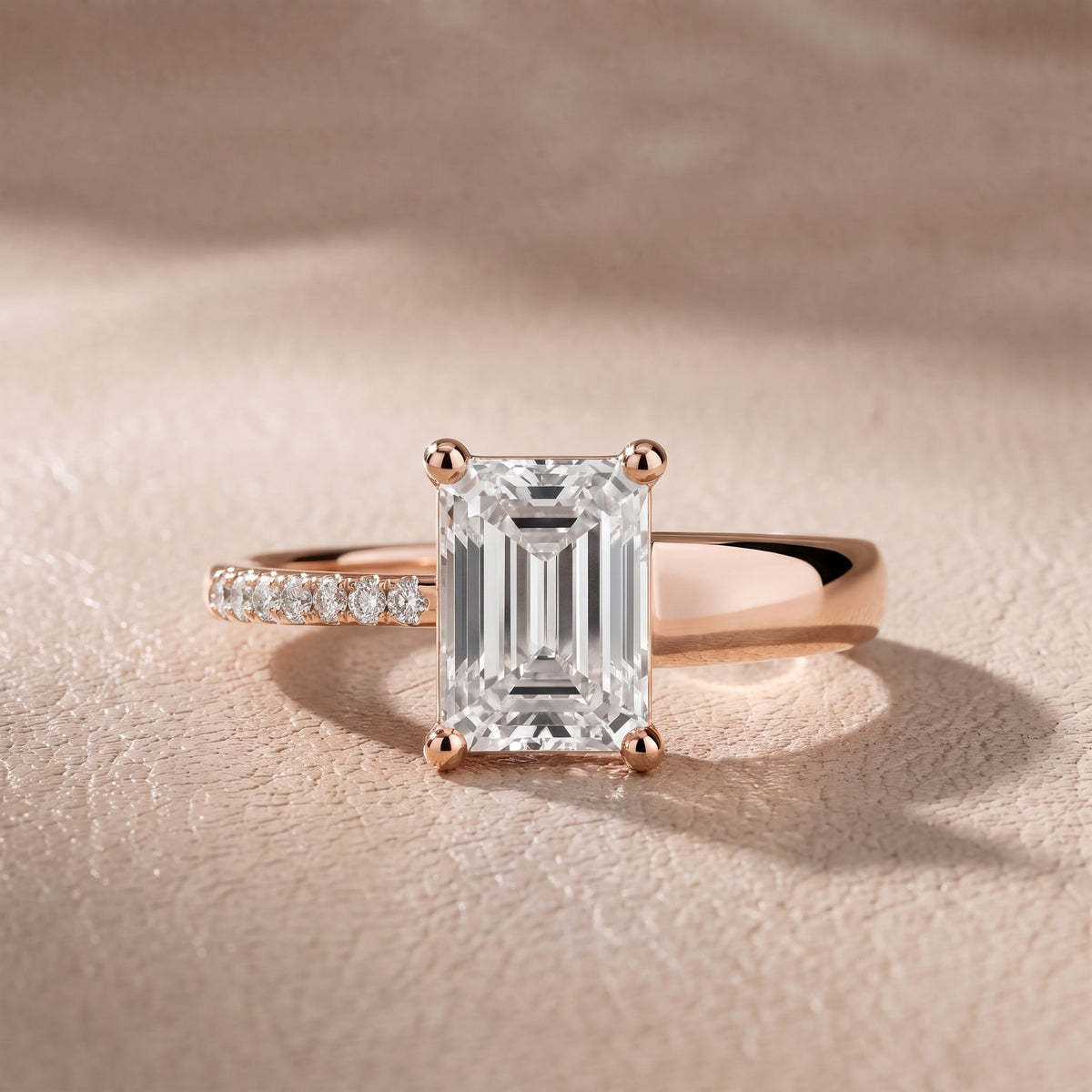 Rosie Solitaire Basket Emerald Diamond Engagement Ring in Rose Gold - front.jpg