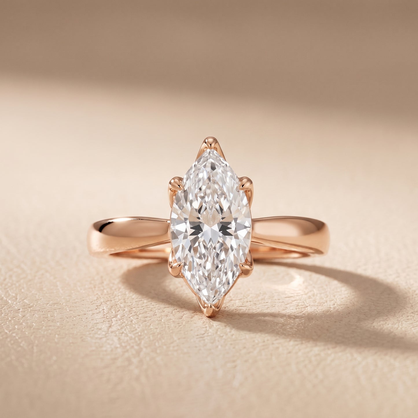 Lucia Solitaire Six-Prong Marquise Diamond Engagement Ring in Rose Gold - front.jpg