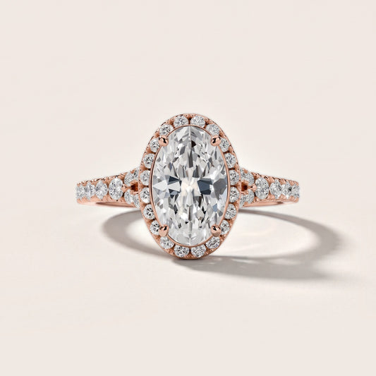 Bella Halo Pavé Oval Diamond Engagement Ring in Rose Gold