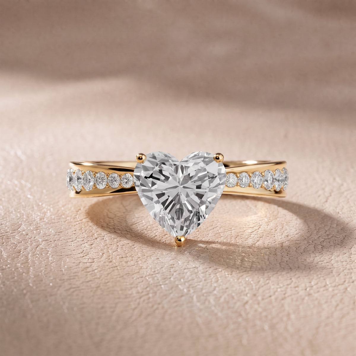 Rhea Sidestone Pavé Heart Diamond Engagement Ring in Yellow Gold - front.jpg