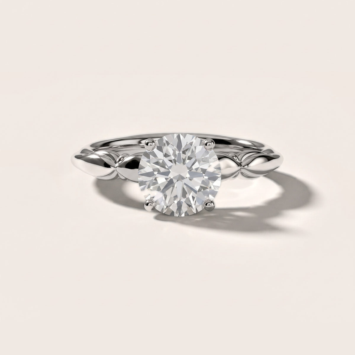 Verena Engraved Leaf Round Diamond Engagement Ring in Silver - front.jpg