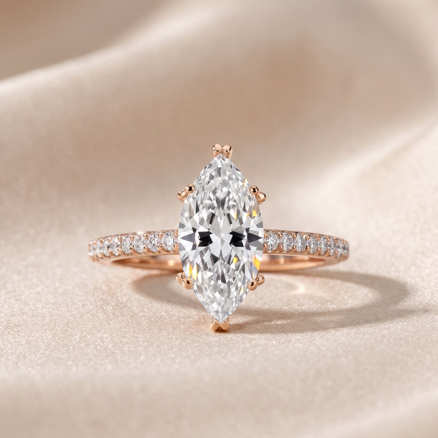 Violet Hidden Halo Pavé Marquise Diamond Ring in Rose Gold - front.jpg